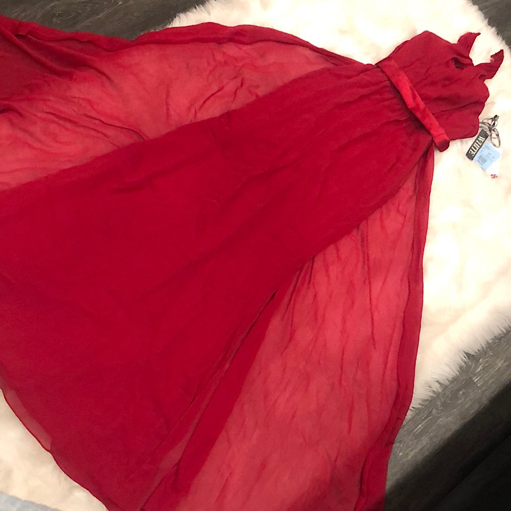 VeraWang red gown with keyhole cleavage, bridesmaid dress but never worn.